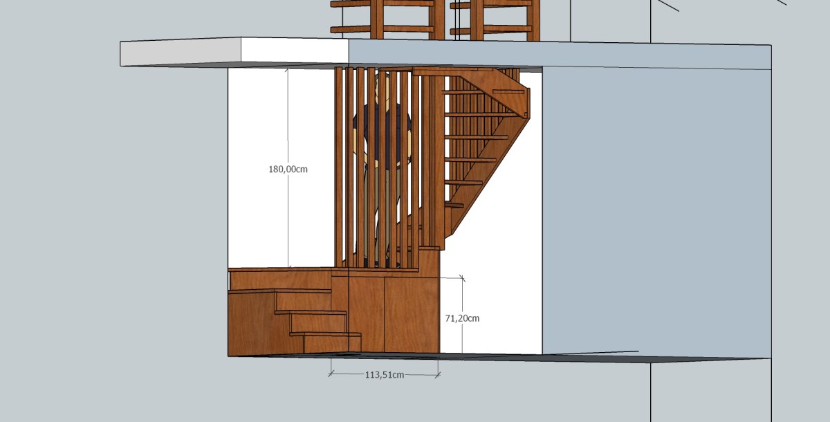 Desenho 3D de escada com cotas